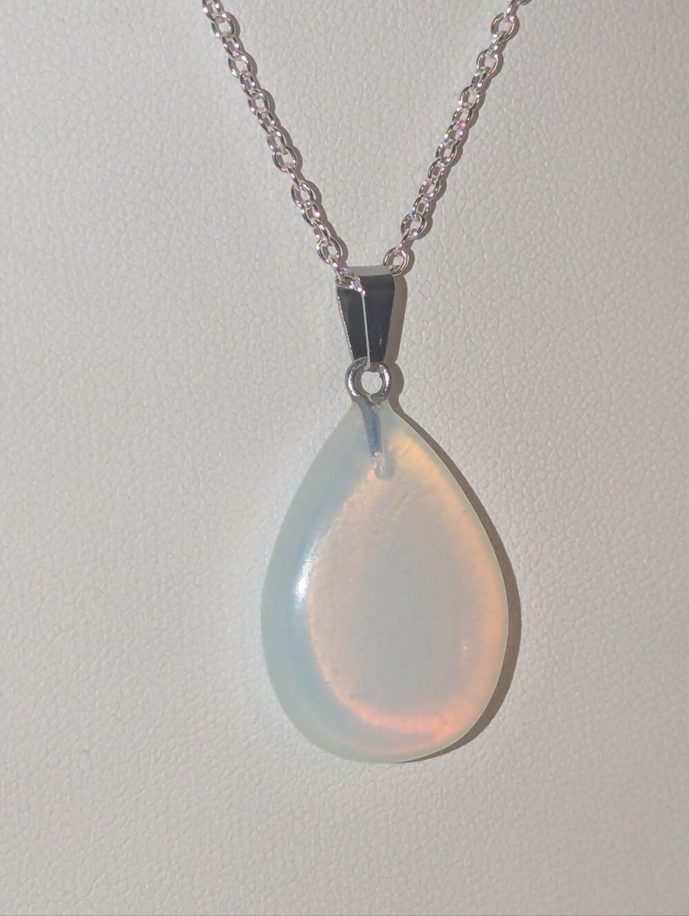 Opalite Teardrop Pendant Necklace - Iridescent White Glow P042926-04